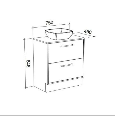 Delaware Floor Standing Vanity with Laminate Top & White Gloss Above Counter Basin-Vanities-Timberline-L 750mm Centre Bowl-place-and-palette