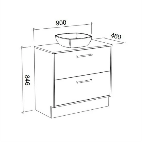 Delaware Floor Standing Vanity with Laminate Top & White Gloss Above Counter Basin-Vanities-Timberline-L 900mm Centre Bowl-place-and-palette