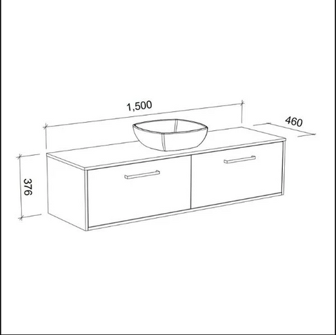 Delaware Wall Hung Vanity with Laminate Top & White Gloss Above Counter Basin-Vanities-Timberline-L 1500mm Centre Bowl-place-and-palette