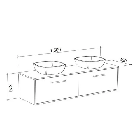 Delaware Wall Hung Vanity with Laminate Top & White Gloss Above Counter Basin-Vanities-Timberline-L 1500mm Double Bowl-place-and-palette