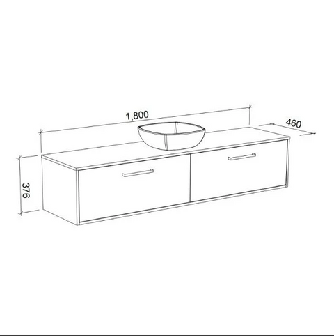 Delaware Wall Hung Vanity with Laminate Top & White Gloss Above Counter Basin-Vanities-Timberline-L 1800mm Centre Bowl-place-and-palette