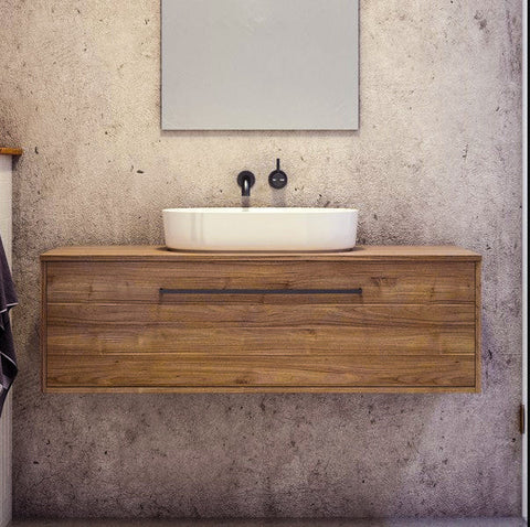 Delaware Wall Hung Vanity with Laminate Top & White Gloss Above Counter Basin-Vanities-Timberline-L 600mm Centre Bowl-place-and-palette