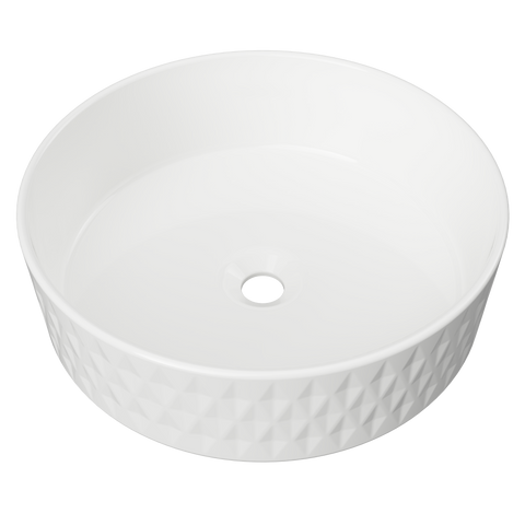 Diamond Ceramic Basin 360mm-Basins-Timberline-White Gloss-place-and-palette