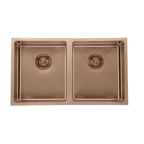 Basins Modern National Double Bowl Sink Colour: Copper Size: 26L + 26L - 760 X 440 X 200mm Place & Palette