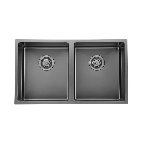 Basins Modern National Double Bowl Sink Colour: Gunmetal Size: 26L + 26L - 760 X 440 X 200mm Place & Palette