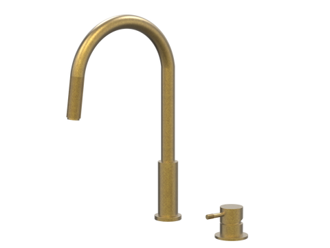 Tapware ParTaps Elm Hob Mixer Pullout Set - Gooseneck Colour: Rumbled Brass Place & Palette