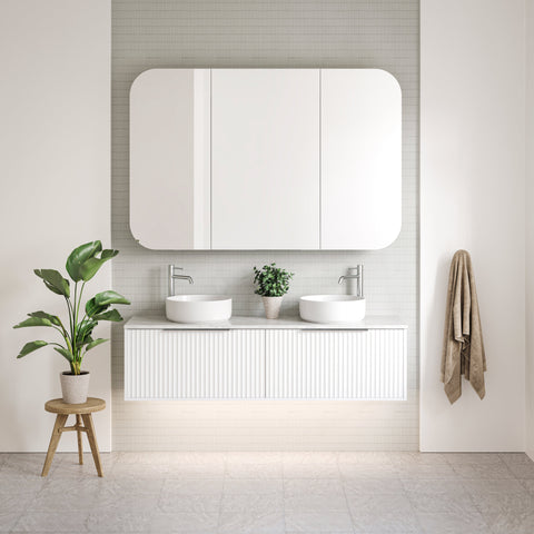 Vanities Timberline Elwood Wall Hung Vanity with Silksurface Top & White Gloss Above Counter Basin Size: L 750mm Centre Bowl Place & Palette