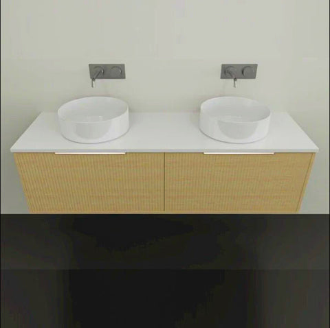 Vanities Timberline Elwood Wall Hung Vanity with Silksurface Top & White Gloss Above Counter Basin Size: L 1500mm Double Bowl Place & Palette