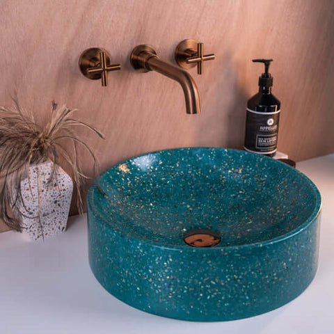 Basins Bramstone Ember Basin - Shell Chip Colour: Jade - Blue Green Finish: All Over Chips Material: Abalone Shell Chips Place & Palette