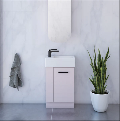 Frankie Floor Standing Vanity with Liberty Ceramic Top-Vanities-Timberline-L 480mm Left-hand Offset-place-and-palette