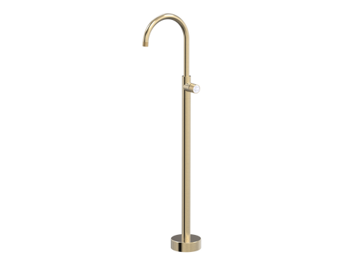 Tapware ParTaps IDK Marble Floor Bath Filler Mixer - Gooseneck Colour: Brushed Brass Gold Insert: Bianco Marble Place & Palette