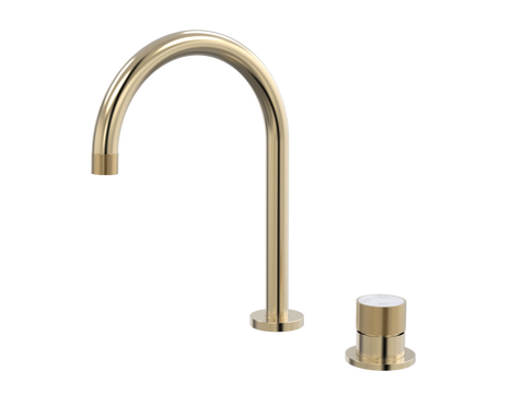 Tapware ParTaps IDK Marble Hob Mixer Set Colour: Brushed Brass Gold Insert: Bianco Marble Place & Palette