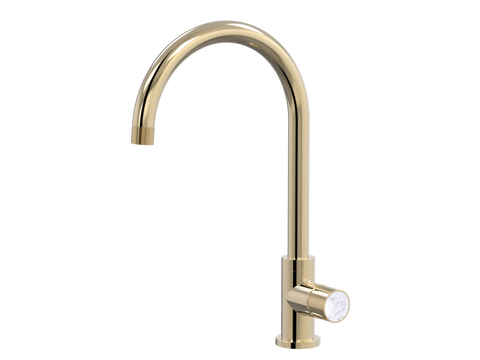 Tapware ParTaps IDK Marble Sink Gooseneck Mixer Colour: Brass Gold Insert: Bianco Marble Place & Palette