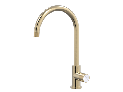 Tapware ParTaps IDK Marble Sink Gooseneck Mixer Colour: Brushed Brass Gold Insert: Bianco Marble Place & Palette