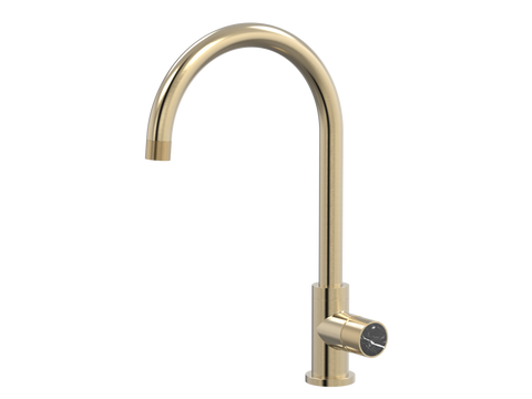 Tapware ParTaps IDK Marble Sink Gooseneck Mixer Colour: Brushed Brass Gold Insert: Nero Marble Place & Palette