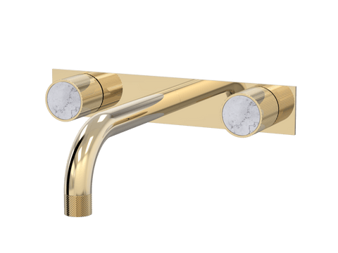 Tapware ParTaps IDK Marble Wall Bath Set On Plate - Bianco Marble Colour: Brass Gold Size: 160mm Place & Palette