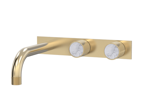 Tapware ParTaps IDK Marble Wall Bath Set On Plate (Offset) - Bianco Marble Colour: Brushed Brass Gold Size: 160mm Place & Palette