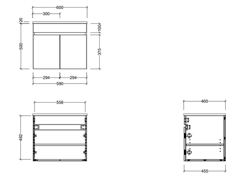 Vanities Timberline Indiana Wall Hung Vanity with Alpha Ceramic Top Size: L 600mm Place & Palette