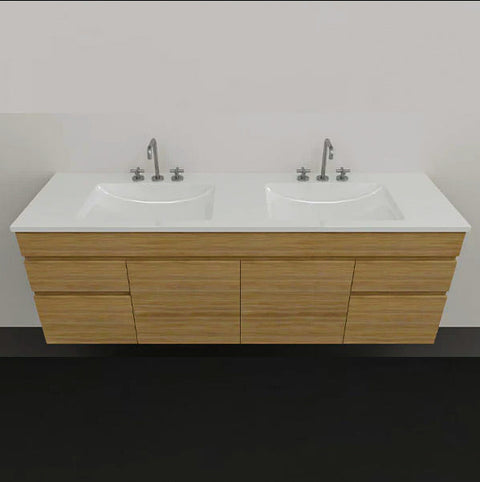 Indiana Wall Hung Vanity with Alpha Ceramic Top-Vanities-Timberline-L 1500mm Double Bowl-place-and-palette