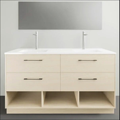 Kansas Floor Standing Vanity with Alpha Ceramic Top-Vanities-Timberline-L 1500mm Double Bowl-place-and-palette