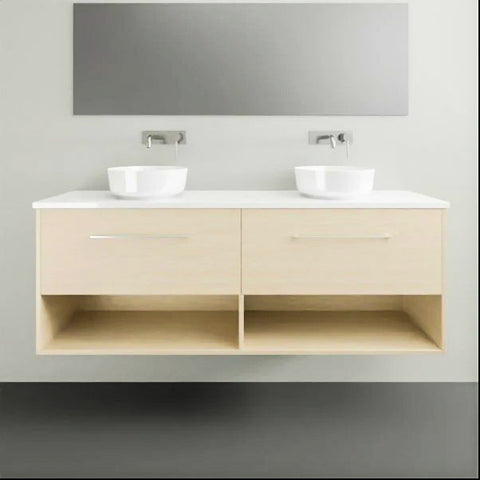 Karlie Wall Hung Vanity with Silksurface Top & White Gloss Above Counter Basin-Vanities-Timberline-L 1500mm Double Bowl-place-and-palette