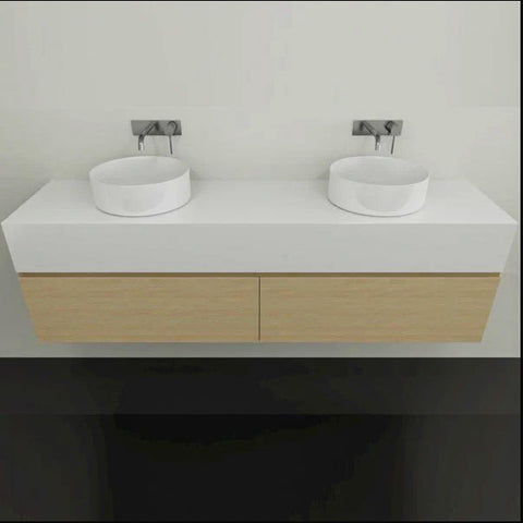 Kingsley Wall Hung Vanity with Silksurface Box Top & White Gloss Above Counter Basin-Vanities-Timberline-L 1800mm Double Bowl-place-and-palette