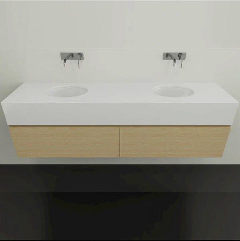 Kingsley Wall Hung Vanity with Silksurface Box Top & White Gloss Under Counter Basin-Vanities-Timberline-L 1800mm Double Bowl-place-and-palette