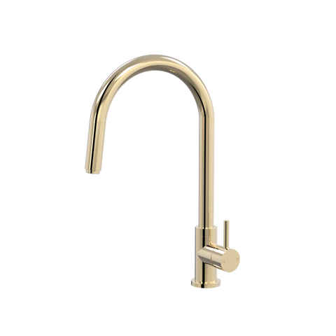 Tapware ParTaps Lugano Sink Straight Mixer Pull-Out Colour: Brass Gold Style: Gooseneck Place & Palette