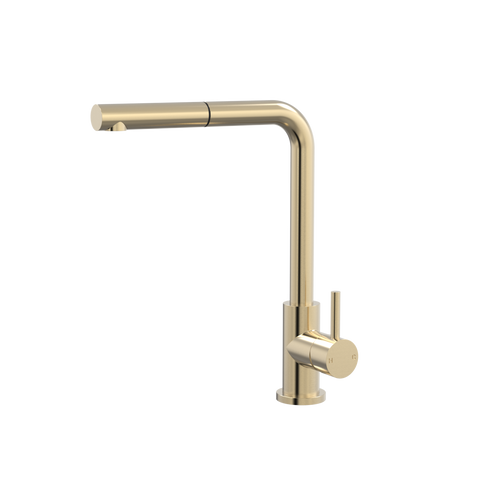 Tapware ParTaps Lugano Sink Straight Mixer Pull-Out Colour: Brushed Brass Gold Style: Swivel Place & Palette