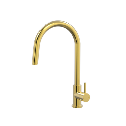 Tapware ParTaps Lugano Sink Straight Mixer Pull-Out Colour: Brushed Gold Style: Gooseneck Place & Palette