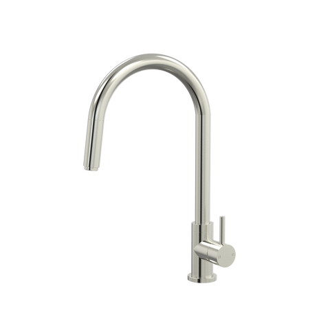 Tapware ParTaps Lugano Sink Straight Mixer Pull-Out Colour: Brushed Nickel Style: Gooseneck Place & Palette