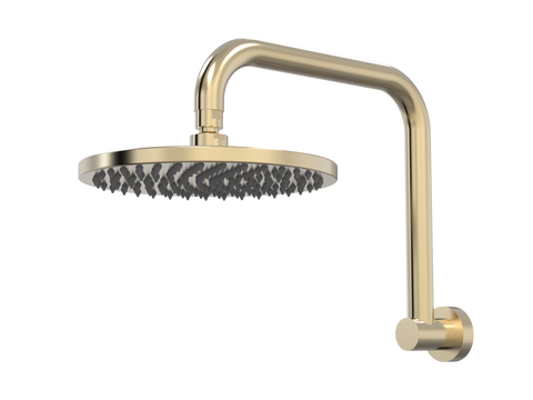 Showers ParTaps Lugano Wall Fixed Arm Colour: Brushed Brass Gold Size: 220mm Rose Hi Rise Shower Place & Palette