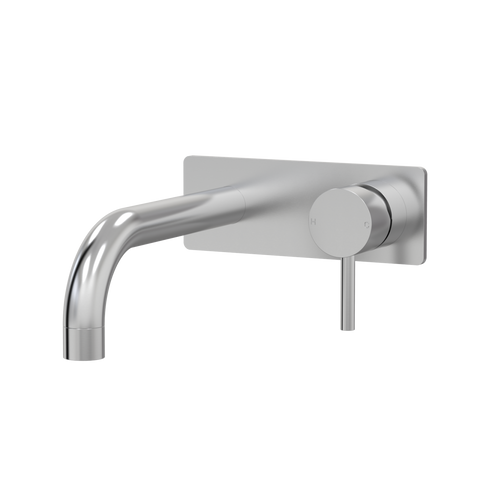 Tapware ParTaps Lugano Wall Mixer Basin Set On Plate - 90 Degree Colour: Brushed Chrome Size: 200mm Place & Palette