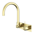 Tapware Nero Mecca Wall Basin/Bath Mixer Swivel Spout Handle Up Colour: Brushed Gold Place & Palette