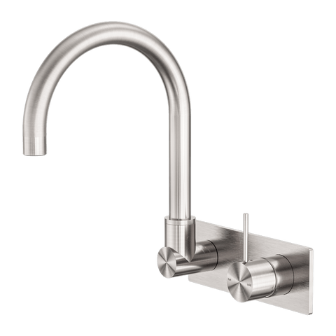 Tapware Nero Mecca Wall Basin/Bath Mixer Swivel Spout Handle Up Colour: Brushed Nickel Place & Palette