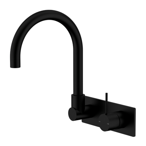 Tapware Nero Mecca Wall Basin/Bath Mixer Swivel Spout Handle Up Colour: Matte Black Place & Palette