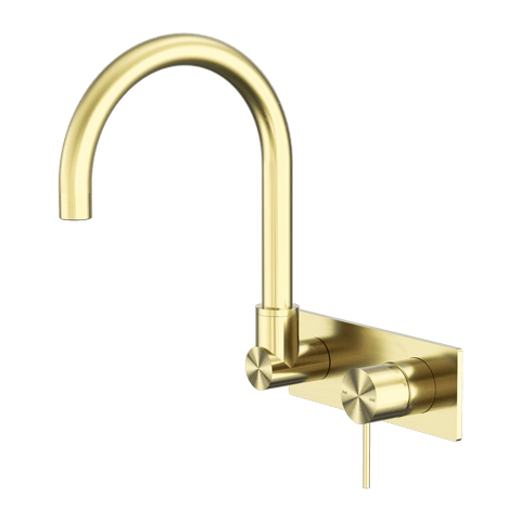 Tapware Nero Mecca Wall Basin/Bath Mixer Swivel Spout Colour: Brushed Gold Place & Palette