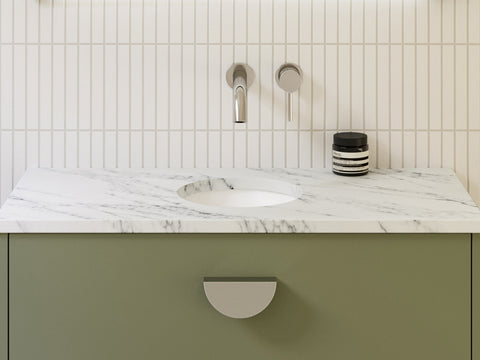 Mini Round Under Counter Ceramic Basin with Overflow to Front-Basins-Timberline-White Gloss-place-and-palette