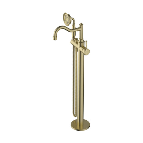 Tapware Modern National Montpellier Freestanding Bath Mixer Style: With Handshower Colour: Pvd Brushed Bronze Place & Palette