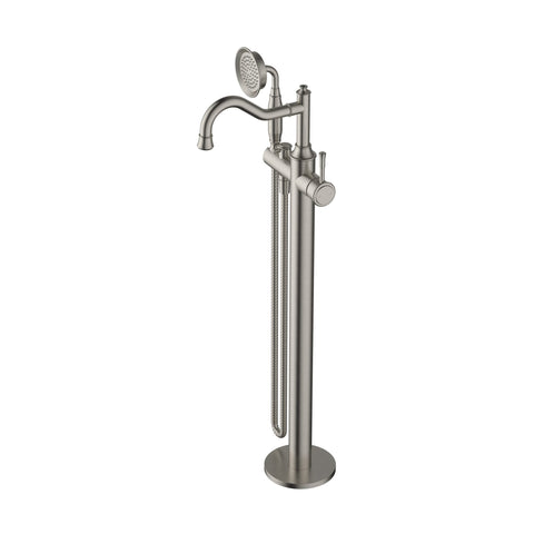 Tapware Modern National Montpellier Freestanding Bath Mixer Style: With Handshower Colour: Pvd Brushed Nickel Place & Palette