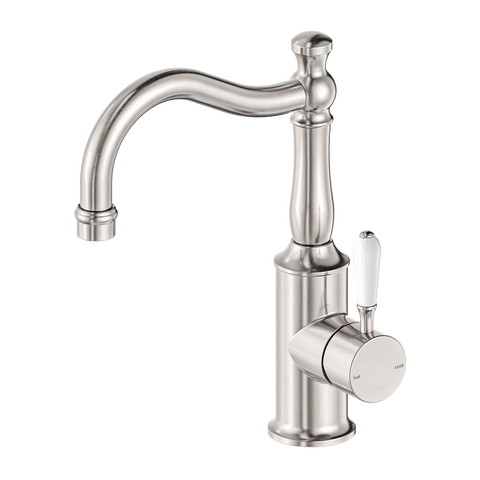 York Basin Mixer Hook Spout With White Porcelain Lever