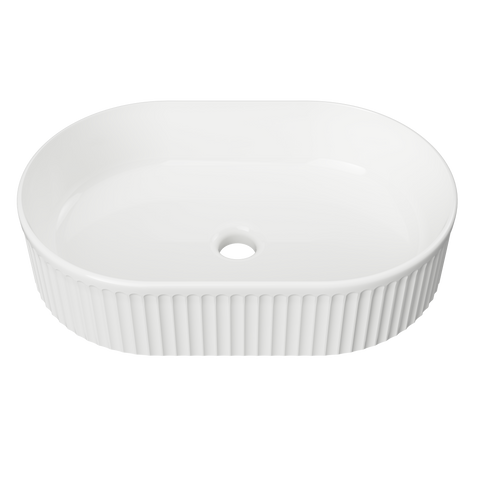 Oval Flute Ceramic Basin 490mm-Basins-Timberline-White Gloss-place-and-palette