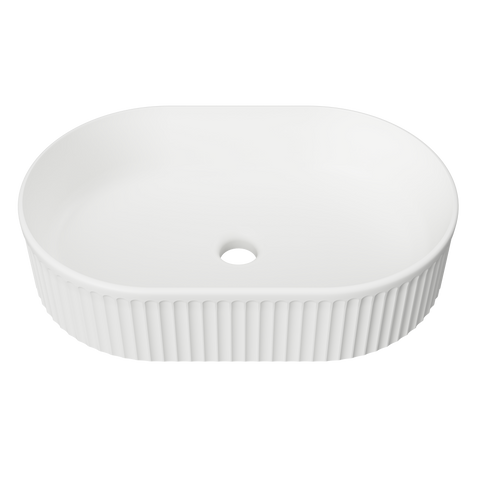 Oval Flute Ceramic Basin 490mm-Basins-Timberline-White Matte-place-and-palette