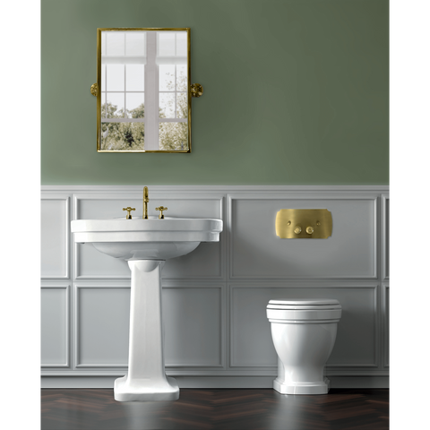 Package - Claremont Floor Mounted Pan Toilet with Seat & Pan + Geberit In-wall Cistern + Traditional Flush Plate-Toilets-Turner Hastings-Brushed Brass Flush Plate-place-and-palette