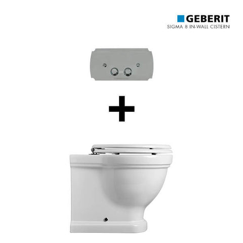 Package - Claremont Floor Mounted Pan Toilet with Seat & Pan + Geberit In-wall Cistern + Traditional Flush Plate-Toilets-Turner Hastings-place-and-palette