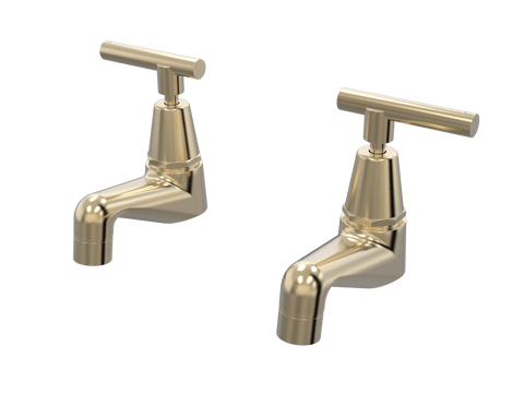 Tapware ParTaps Portsea Pillar Taps Pair Colour: Brushed Brass Gold Style: Lever Ceramic Disc Place & Palette