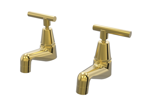 Tapware ParTaps Portsea Pillar Taps Pair Colour: Brushed Gold Style: Lever Ceramic Disc Place & Palette