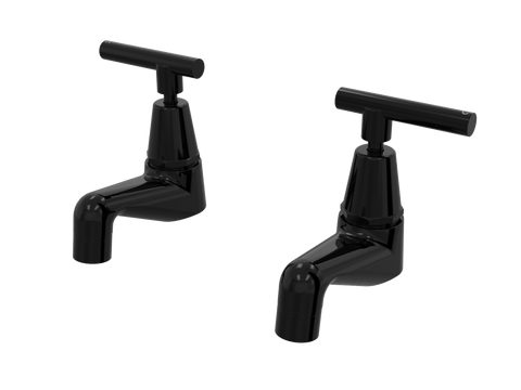 Tapware ParTaps Portsea Pillar Taps Pair Colour: Midnight Black Style: Lever Ceramic Disc Place & Palette