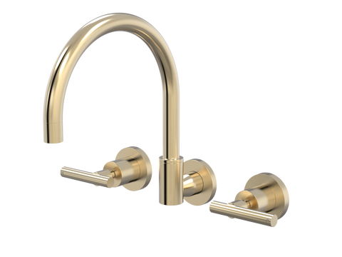 Tapware ParTaps Portsea Sink Set Wall Swivel Colour: Brushed Brass Gold Style: Lever Ceramic Disc Place & Palette