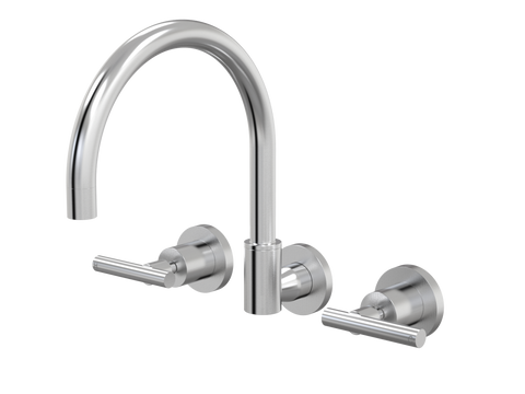 Tapware ParTaps Portsea Sink Set Wall Swivel Colour: Brushed Chrome Style: Lever Ceramic Disc Place & Palette